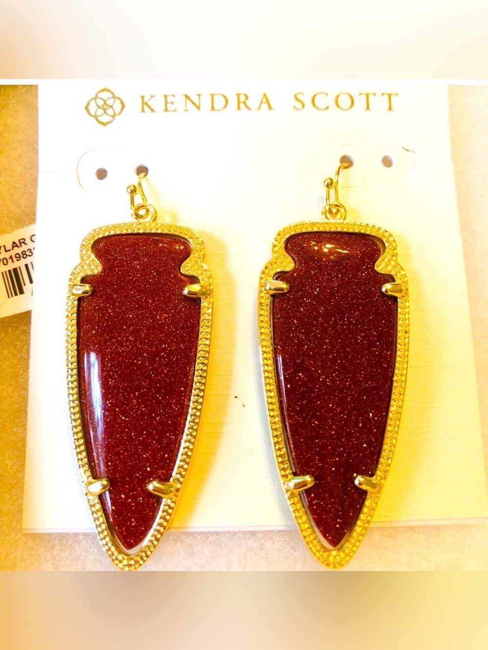NWT Kendra Scott RARE & Retired Skylar Earrings Goldstone & Yellow Gold STUNNING